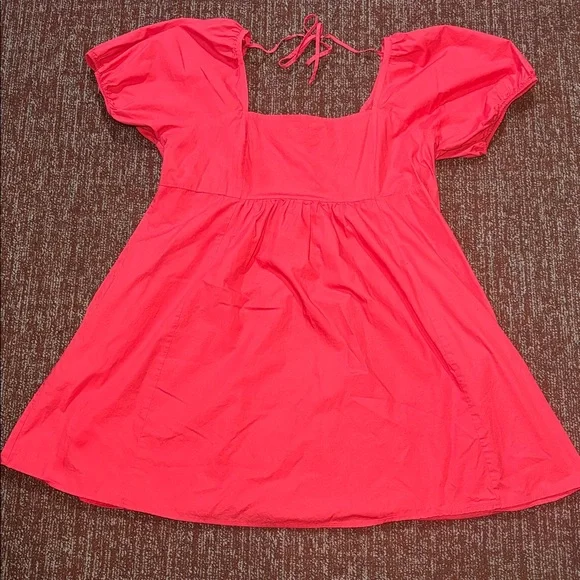 Draper James Pink Mini Dress puff sleeve square neck smocked back with pockets - Picture 2 of 14